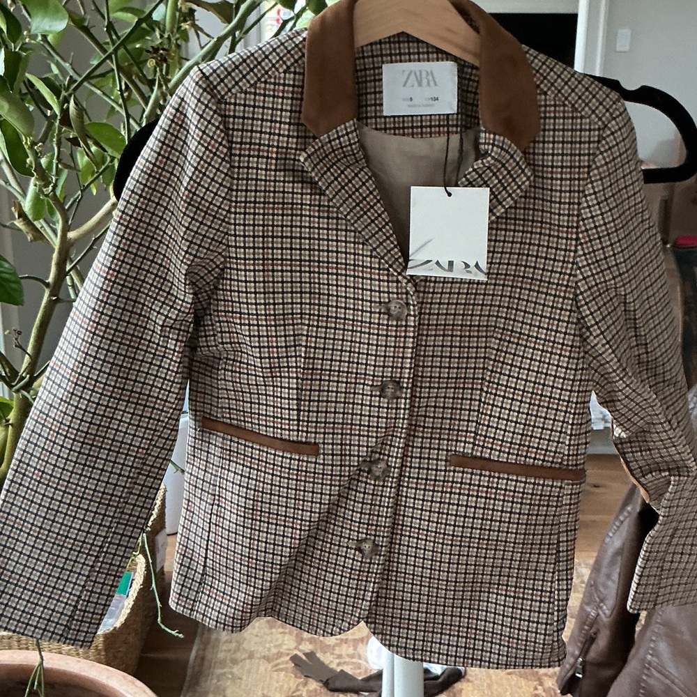 Zara kids  Tan and Brown Plaid Blazer